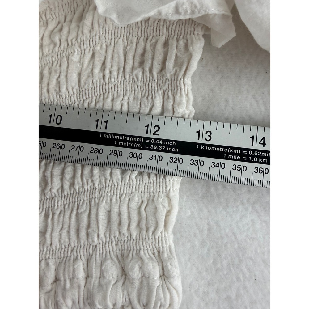 R.Yiposha White Swiss Dot Smocked Midi Dress Womens Medium Puff Slve Cottagecore - Picture 5 of 7